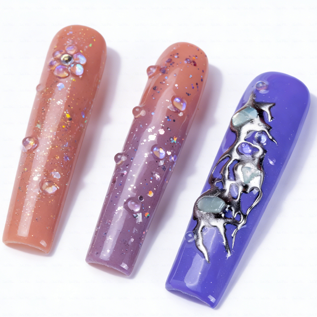 Mystic Gradient – Multi-Tone Long Square Press-Ons with Chrome & Glitter Accents