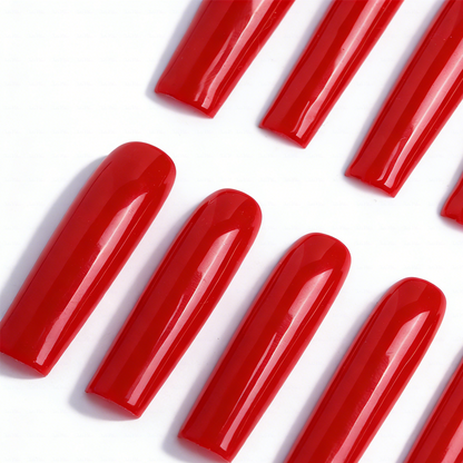 Ruby Red-Bright Red Long Square Press-Ons with High Gloss Solid Finish