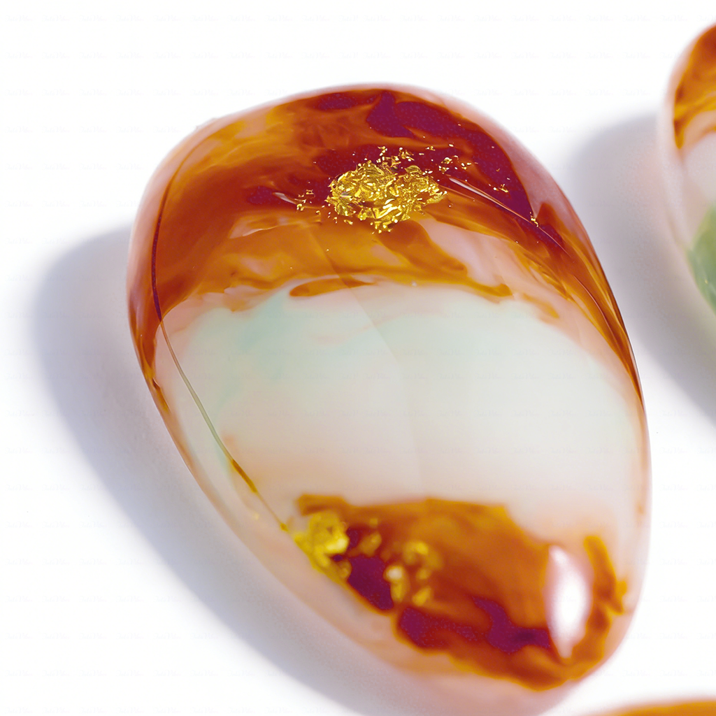 Jade Latte – Mint & Caramel Medium Almond Press-Ons with Marble Swirl & Gold Foil Accents