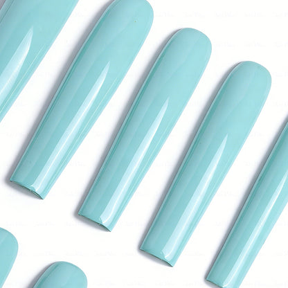 Tiffany Blue – Light Blue Long Square Press-Ons with High Gloss Solid Finish