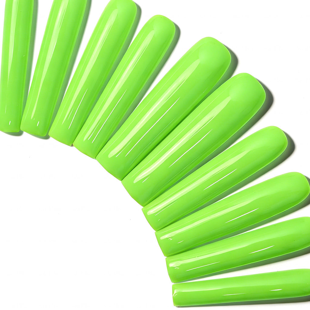 Neon Lime Green  Bright Green Long Square Press-Ons with High Gloss Solid Finish
