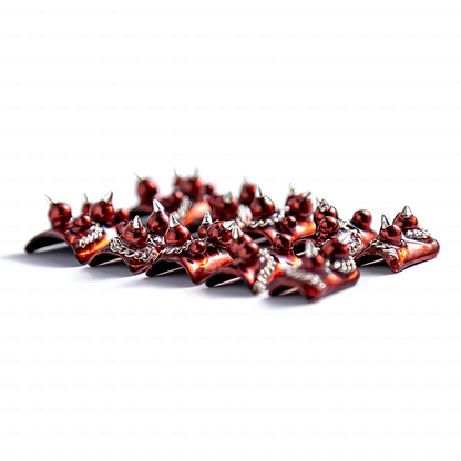 Rebel Chain – Metallic Red Short Duck Press-Ons with Spike & Chain Charms