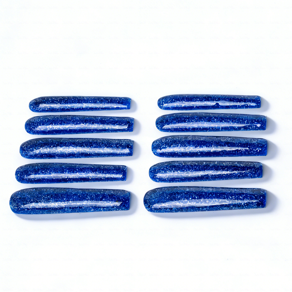 Midnight Galaxy – Deep Blue & Silver Glitter Long Square Press-Ons