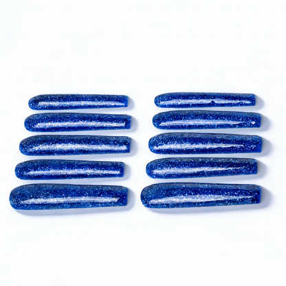 Midnight Galaxy – Deep Blue & Silver Glitter Long Square Press-Ons
