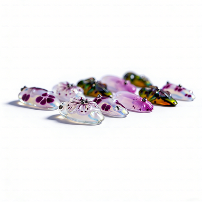 Aurora Flora – Iridescent Purple Medium Almond Press-Ons with 3D Floral & Chameleon Metallic Accents
