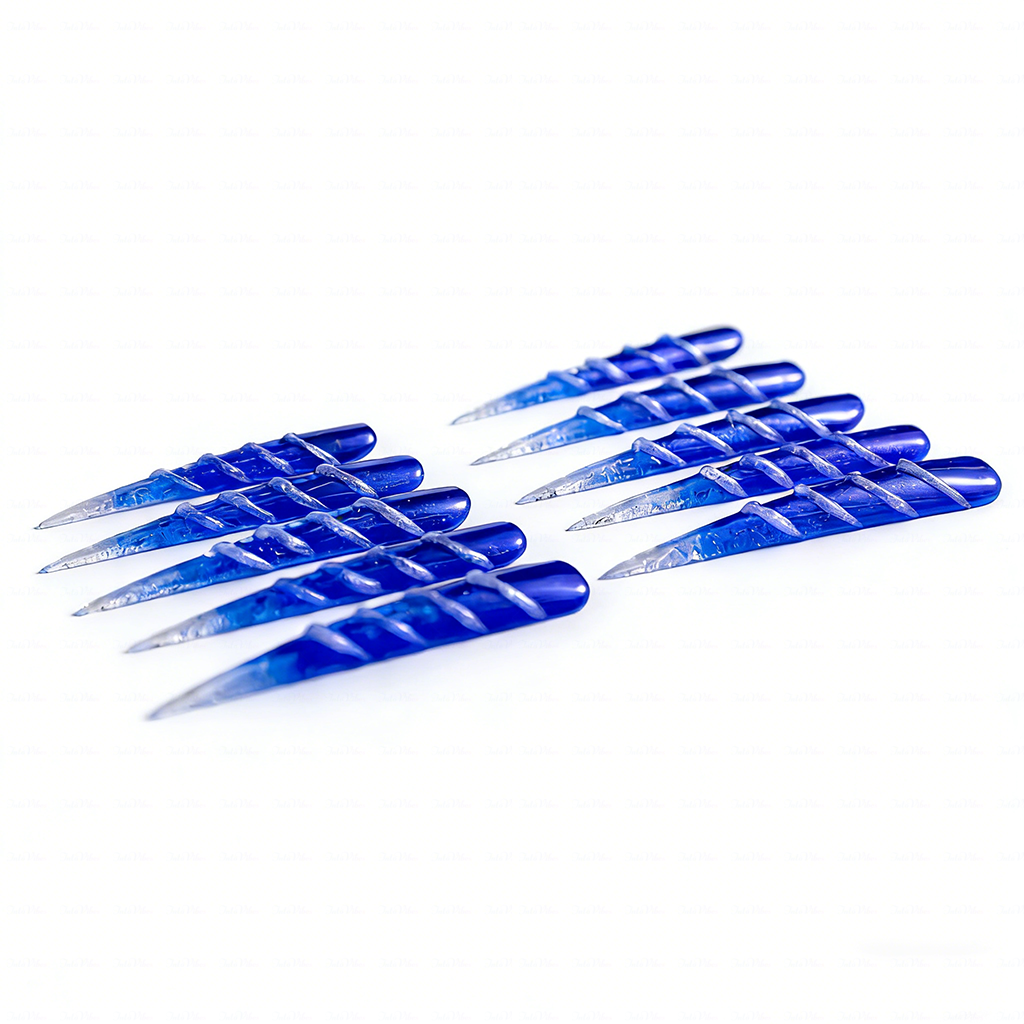 Ice Vortex – Cobalt Blue Stiletto Press-Ons with Silver Swirls