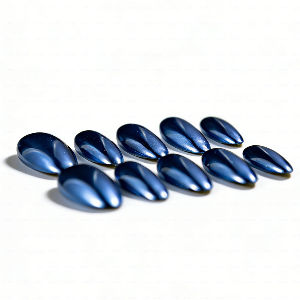 Navy Chrome – Deep Blue Metallic Medium Almond Press-Ons with Mirror Gloss Finish