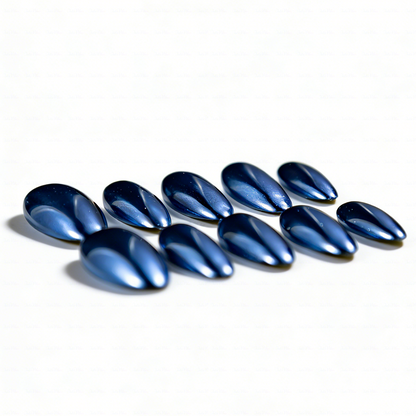 Navy Chrome – Deep Blue Metallic Medium Almond Press-Ons with Mirror Gloss Finish