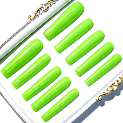 Neon Lime Green  Bright Green Long Square Press-Ons with High Gloss Solid Finish