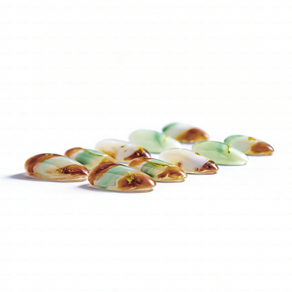 Jade Latte – Mint & Caramel Medium Almond Press-Ons with Marble Swirl & Gold Foil Accents