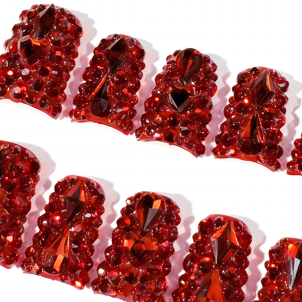 Scarlet Blaze Hand & Foot Set – Red Crystal-Encrusted Press-Ons