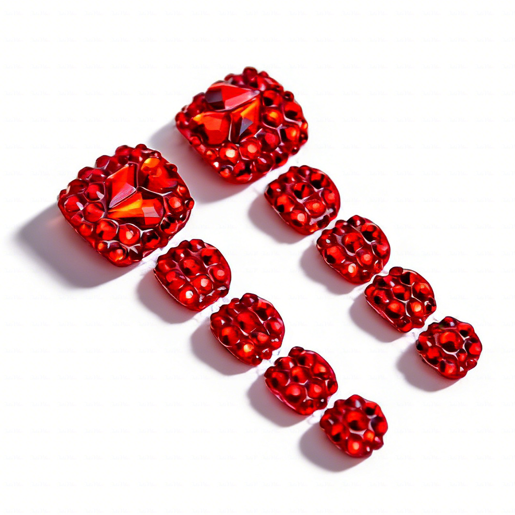 Scarlet Blaze Hand & Foot Set – Red Crystal-Encrusted Press-Ons