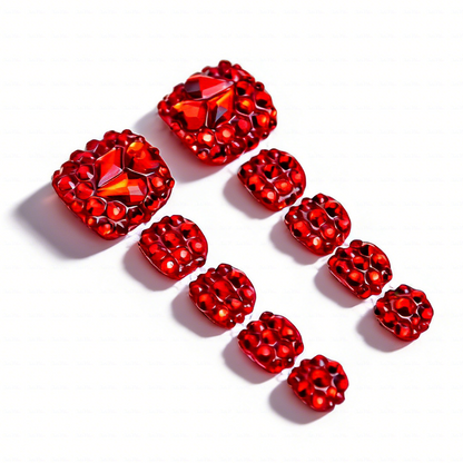 Scarlet Blaze Hand & Foot Set – Red Crystal-Encrusted Press-Ons