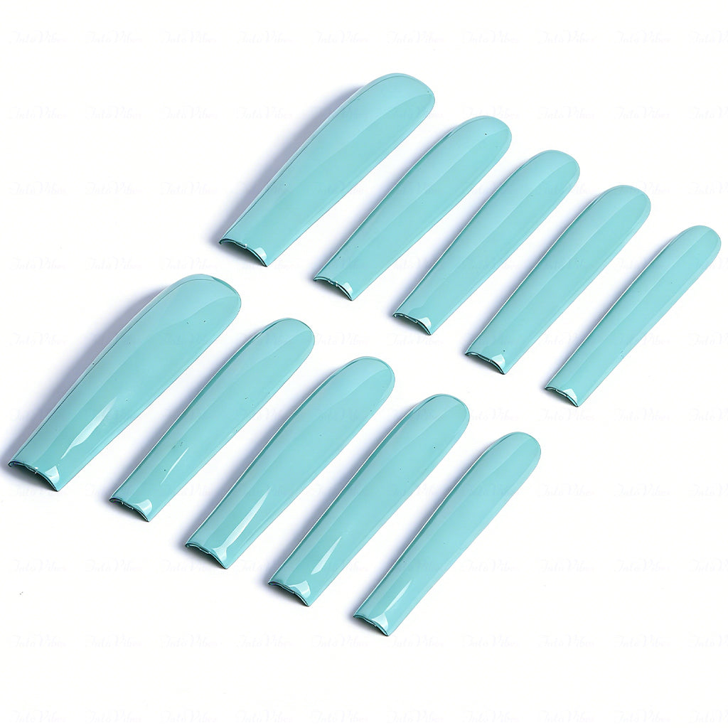 Tiffany Blue – Light Blue Long Square Press-Ons with High Gloss Solid Finish