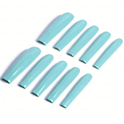 Tiffany Blue – Light Blue Long Square Press-Ons with High Gloss Solid Finish