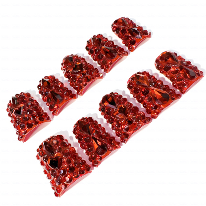 Scarlet Blaze Hand & Foot Set – Red Crystal-Encrusted Press-Ons
