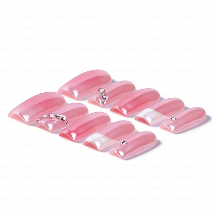 Aurora Blush – Pink & White Medium Square Press-Ons with Crystal Accents