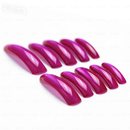 Magenta Glow-Fuchsia Pink Long Downward Curved Press-Ons with Magnetic Cat Eye Gloss Finish