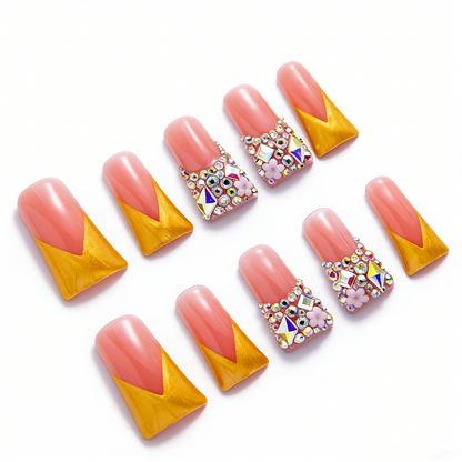Handmade Long Duck Bill Press On Nails Reusable Full Cover False Nails for Women
