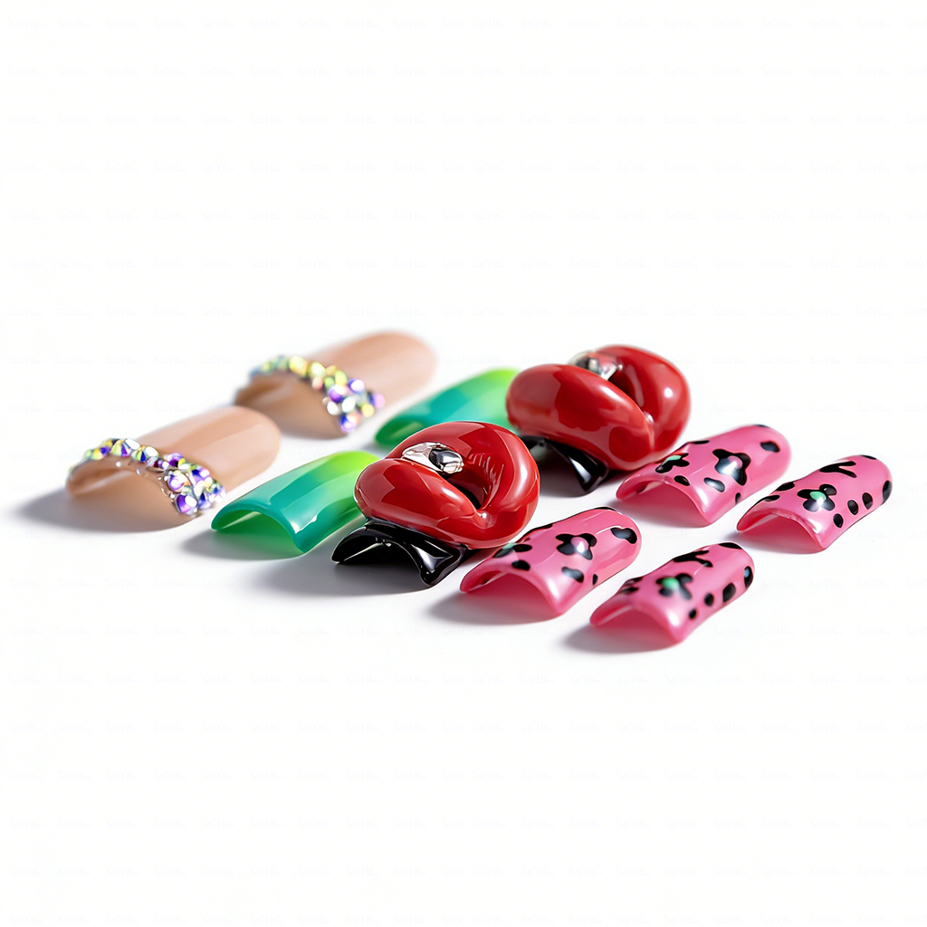 Lip Pop-Multi-Color Short Duck Press-Ons with 3D Lip & Rhinestone Accents