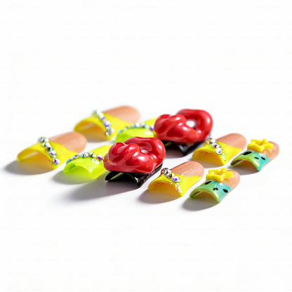 Neon Lip Pop-Neon Yellow Short Duck Press-Ons with 3D Lip & Star Charms