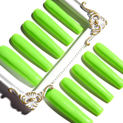Neon Lime Green  Bright Green Long Square Press-Ons with High Gloss Solid Finish