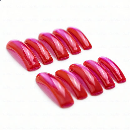 Neon Magenta Glow-Red & Pink Long Downward Curved Press-Ons with Mirror Gloss Finish