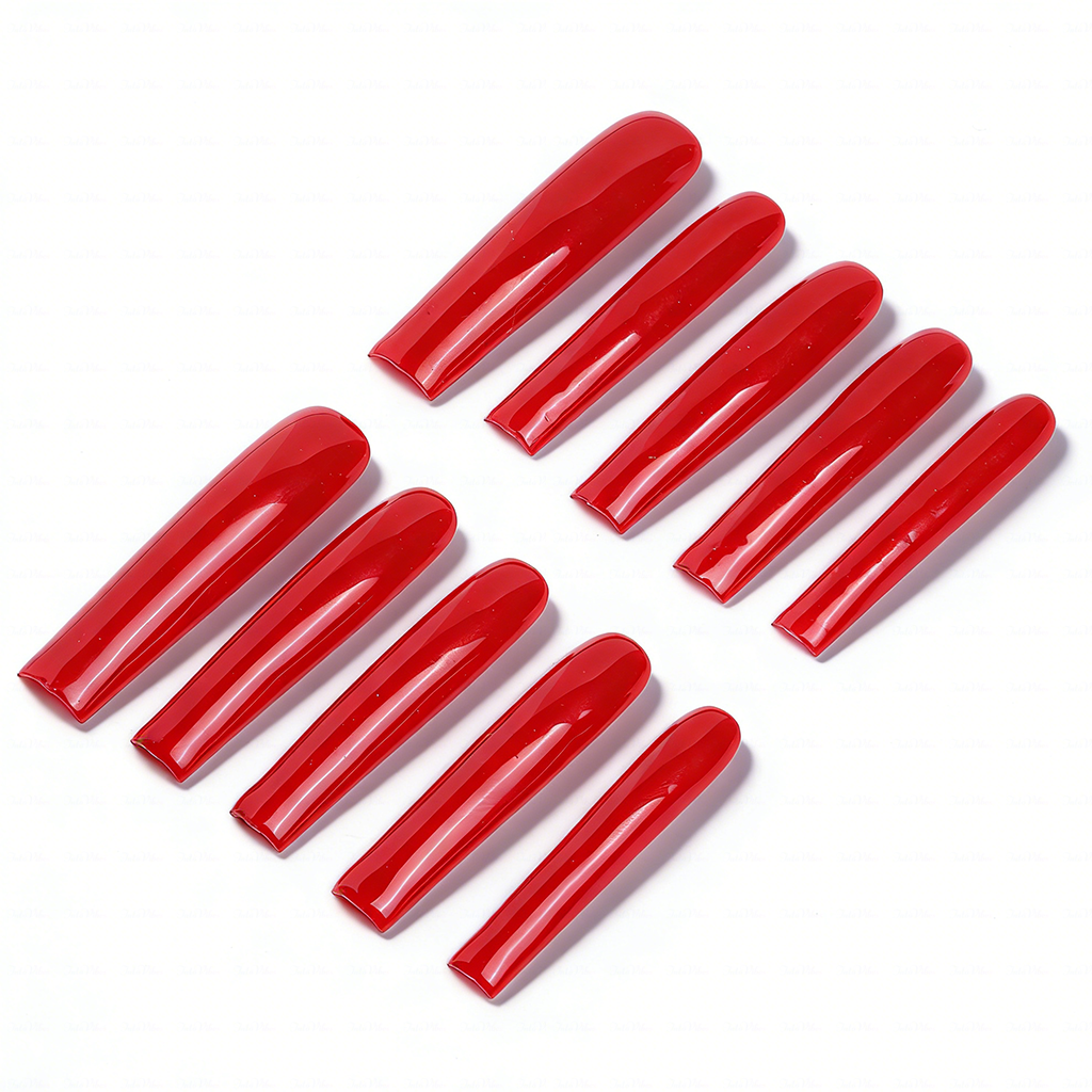 Ruby Red-Bright Red Long Square Press-Ons with High Gloss Solid Finish