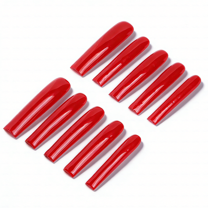 Ruby Red-Bright Red Long Square Press-Ons with High Gloss Solid Finish